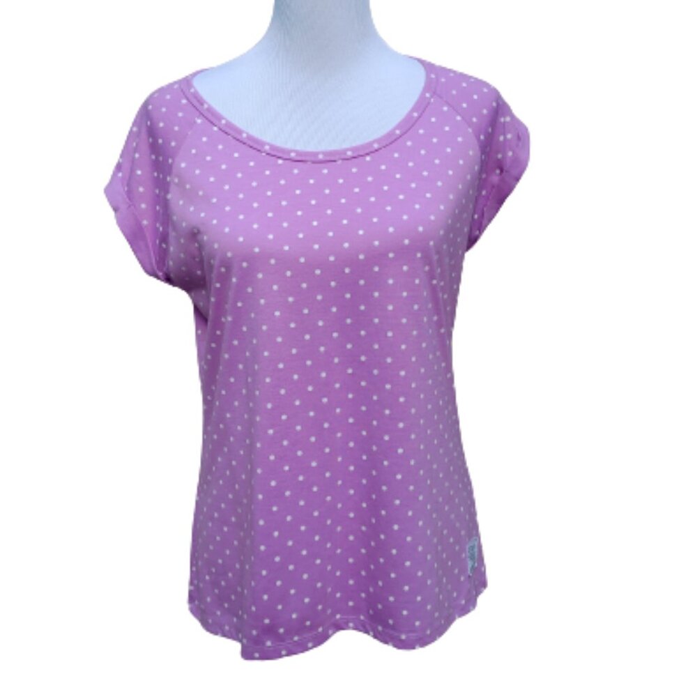 The Humane Society Basic Tee Purple Polka-Dots Print Top Blouse Casual